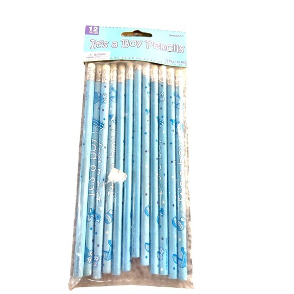 It's a Boy Pencils Party Supplies Baby Shower Blue Pack of 12 New - Picture 1 of 4